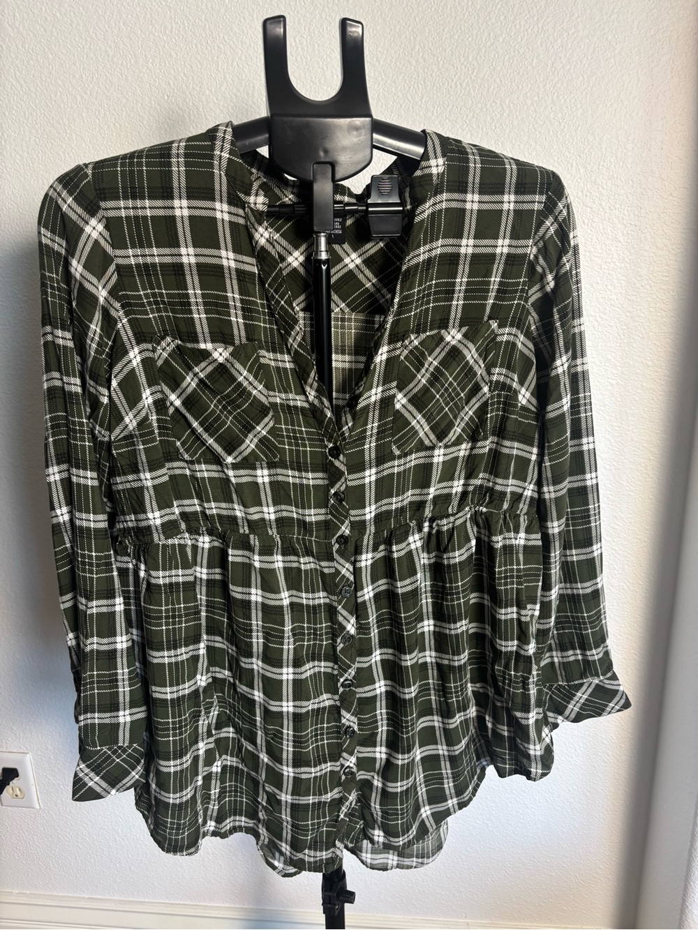 torrid Olive and White Plaid Button-Front Shirt